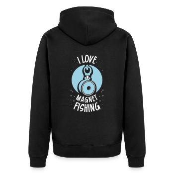 Ich Liebe Magnet Fishing Magnetfischen - Unisex Premium Bio Zip Hoodie - Schwarz - Hinten - Nico (187cm)