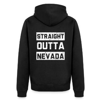 Straight Outta Nevada USA Amerika Nevadaner - Unisex Premium Bio Zip Hoodie - Schwarz - Hinten - Nico (187cm)