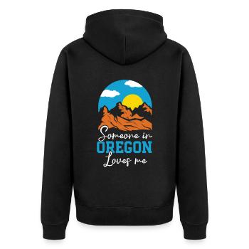 Quelqu’un dans l’Oregon m’aime USA Amérique Oregoniens - Veste à capuche bio Premium Unisexe - noir - Dos - Nico (187cm)