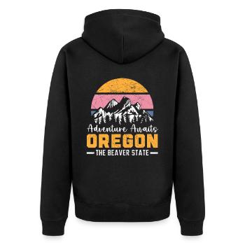 L’aventure attend l’Oregon The Beaver State USA - Veste à capuche bio Premium Unisexe - noir - Dos - Nico (187cm)