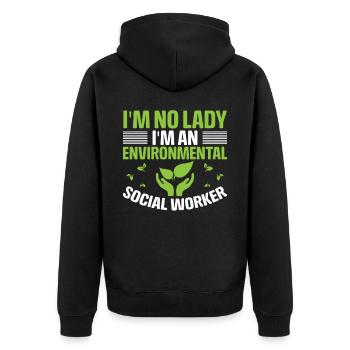 I'm No Lady I'm An Environmental Social Worker - Unisex Premium Bio Zip Hoodie - Schwarz - Hinten - Nico (187cm)