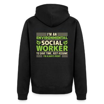 Environmental Social Worker Job Environmentalist - Unisex Premium Bio Zip Hoodie - Schwarz - Hinten - Nico (187cm)