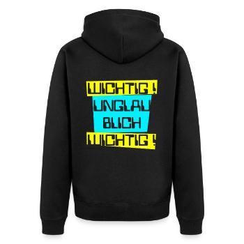 wichtig unglaublich wichtig hell - Unisex Premium Bio Zip Hoodie - Schwarz - Hinten - Nico (187cm)