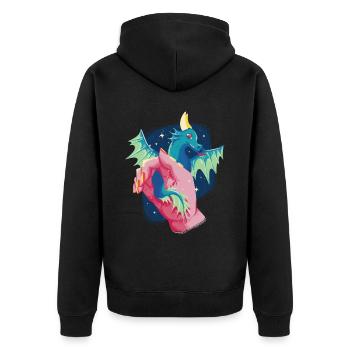Dragon Baby Haustier Süßes Fantasie -Aquarellmaler - Unisex Premium Bio Zip Hoodie - Schwarz - Hinten - Nico (187cm)