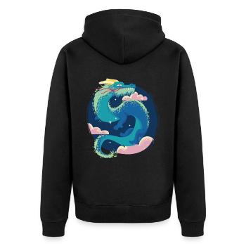 Chinese Dragon Asian Orientaler Schlange Fantasy S - Unisex Premium Bio Zip Hoodie - Schwarz - Hinten - Nico (187cm)