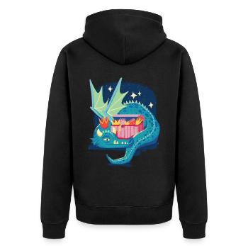 Dragon Fantasy Treasure Chest Creature Aquarellmal - Unisex Premium Bio Zip Hoodie - Schwarz - Hinten - Nico (187cm)