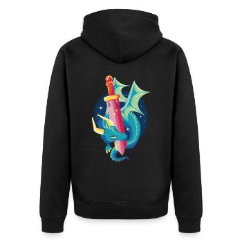 Niedliche Drachenfantasieschwert Mythische Kreatur - Unisex Premium Bio Zip Hoodie - Schwarz - Hinten - Nico (187cm)