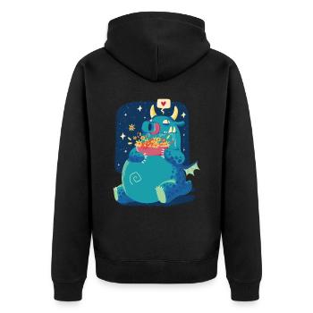 Netter Drache lustiger molliger Fantasie -Blumenra - Unisex Premium Bio Zip Hoodie - Schwarz - Hinten - Nico (187cm)