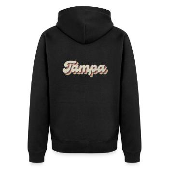 Nostalgisch 70er USA Stadt - Vintage Tampa - Unisex Premium Bio Zip Hoodie - Schwarz - Hinten - Nico (187cm)