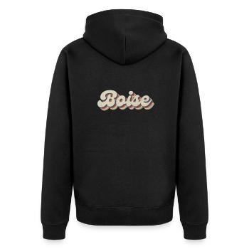 Nostalgisch 70er USA Stadt - Vintage Boise - Unisex Premium Bio Zip Hoodie - Schwarz - Hinten - Nico (187cm)