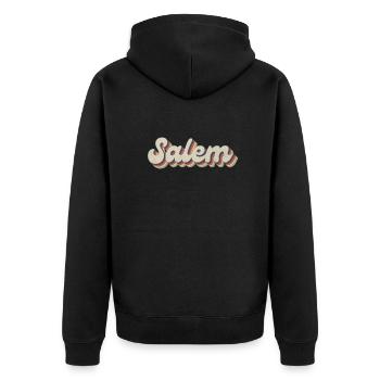 Nostalgic 70s USA City - Vintage Salem - Unisex Premium Organic Zip Hoodie - black - Back - Nico (187cm)