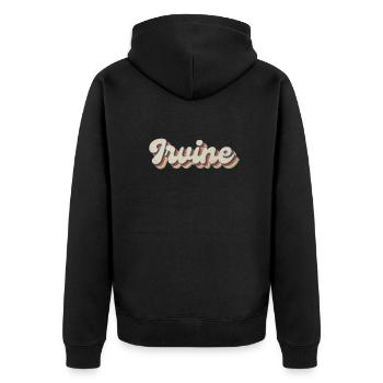 Nostalgic 70s USA City - Vintage Irvine - Unisex Premium Organic Zip Hoodie - black - Back - Nico (187cm)