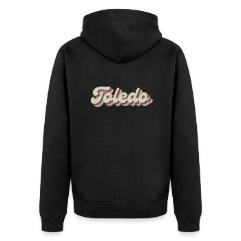 Nostalgisch 70er USA Stadt - Vintage Toledo - Unisex Premium Bio Zip Hoodie - Schwarz - Hinten - Nico (187cm)