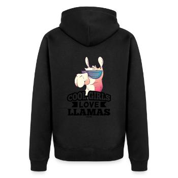 cooles Lama Baby Mädchen Kind - Unisex Premium Bio Zip Hoodie - Schwarz - Hinten - Nico (187cm)