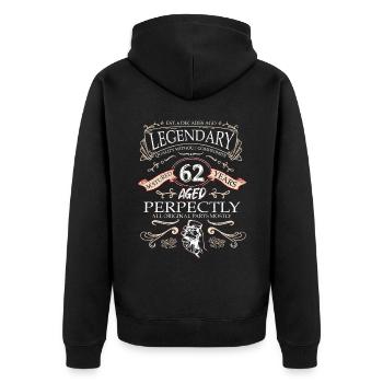 Vintage Légendaire - Vieilli parfaitement 62ème anniversaire - Veste à capuche bio Premium Unisexe - noir - Dos - Nico (187cm)