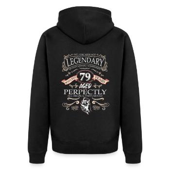Vintage Légendaire - Vieilli parfaitement 79ème anniversaire - Veste à capuche bio Premium Unisexe - noir - Dos - Nico (187cm)