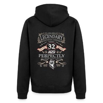 Vintage Légendaire - Vieilli parfaitement 32ème anniversaire - Veste à capuche bio Premium Unisexe - noir - Dos - Nico (187cm)