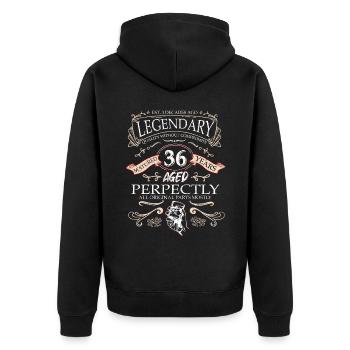 Vintage Légendaire - Vieilli parfaitement 36ème anniversaire - Veste à capuche bio Premium Unisexe - noir - Dos - Nico (187cm)