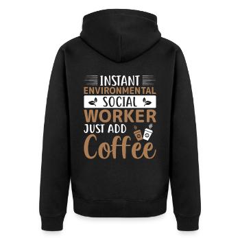 Un travailleur social en environnement ajoute simplement du café - Veste à capuche bio Premium Unisexe - noir - Dos - Nico (187cm)