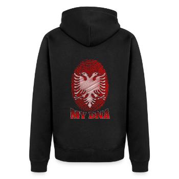 Albanischer Adler Kosovo Designs für Albaner - Unisex Premium Bio Zip Hoodie - Schwarz - Hinten - Nico (187cm)