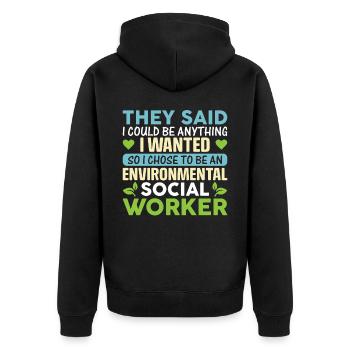 Environmental Social Worker Job Environmentalist - Unisex Premium Bio Zip Hoodie - Schwarz - Hinten - Nico (187cm)