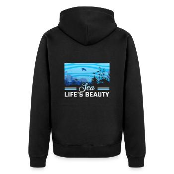 Strandurlaub am Meer Design Strandmotiv - Unisex Premium Bio Zip Hoodie - Schwarz - Hinten - Nico (187cm)