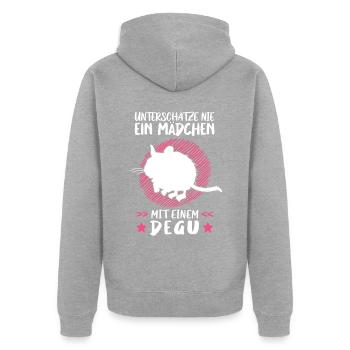 Mädchen mit Degu Nagetier Chile Degu - Unisex Premium Bio Zip Hoodie - Grau meliert - Hinten - Nico (187cm)