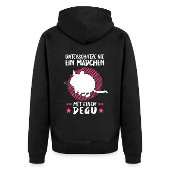 Mädchen mit Degu Nagetier Chile Degu - Unisex Premium Bio Zip Hoodie - Schwarz - Hinten - Nico (187cm)