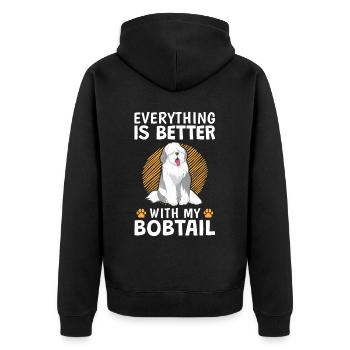 Everything better with Bobtail Old English Shepherd - Unisex Premium Organic Zip Hoodie - black - Back - Nico (187cm)