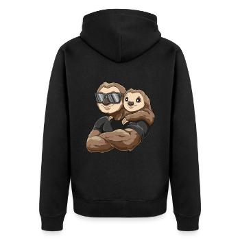 Starkes Faultier mit Baby Faultier Kind - Unisex Premium Bio Zip Hoodie - Schwarz - Hinten - Nico (187cm)