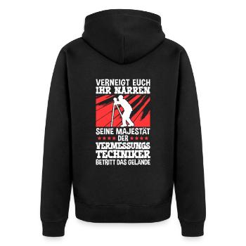 Vermessungstechniker betritt Gelände Vermesser - Unisex Premium Bio Zip Hoodie - Schwarz - Hinten - Nico (187cm)
