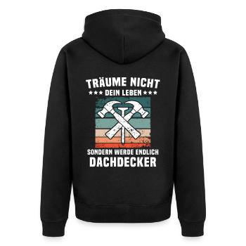 Dachdecker Dächer Decken Dachdecken - Unisex Premium Bio Zip Hoodie - Schwarz - Hinten - Nico (187cm)