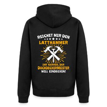 Dachdecker Dächer Decken Dachdecken - Unisex Premium Bio Zip Hoodie - Schwarz - Hinten - Nico (187cm)