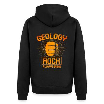 Geologie - Fels gewinnt immer - Unisex Premium Bio Zip Hoodie - Schwarz - Hinten - Nico (187cm)