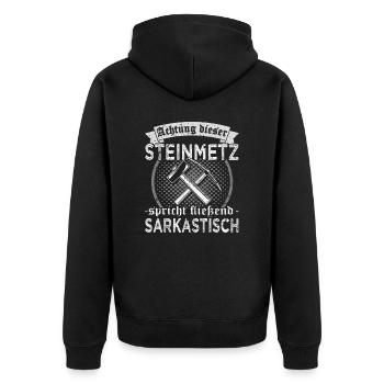 Steinmetz - Steinbearbeitung - Bildhauer - Unisex Premium Bio Zip Hoodie - Schwarz - Hinten - Nico (187cm)