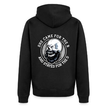 She Came For The B Bart Geschenk - Unisex Premium Bio Zip Hoodie - Schwarz - Hinten - Nico (187cm)