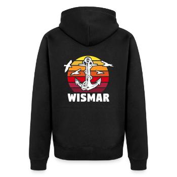 Wismar Sprüche Ostsee Wismarer - Unisex Premium Bio Zip Hoodie - Schwarz - Hinten - Nico (187cm)