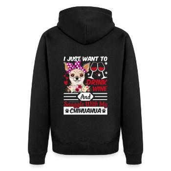 Drink Wine Cuddle with Chihuahua Dog Owner - Unisex Premium Organic Zip Hoodie - black - Back - Nico (187cm)