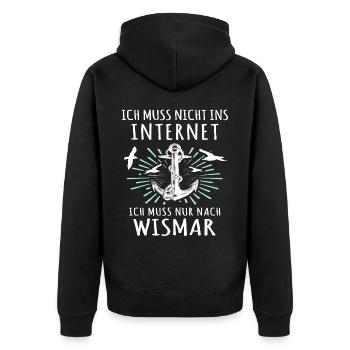 Wismar Sprüche Ostsee Wismarer - Unisex Premium Bio Zip Hoodie - Schwarz - Hinten - Nico (187cm)