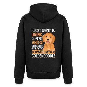 Kaffee Trinken Und Kuscheln Mit Goldendoodle - Unisex Premium Bio Zip Hoodie - Schwarz - Hinten - Nico (187cm)