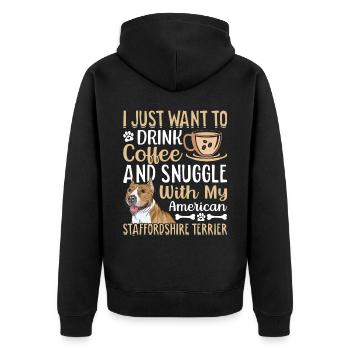 Kaffee Trinken Kuscheln Staffordshire Terrier - Unisex Premium Bio Zip Hoodie - Schwarz - Hinten - Nico (187cm)