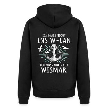 Wismar Sprüche Ostsee Wismarer - Unisex Premium Bio Zip Hoodie - Schwarz - Hinten - Nico (187cm)