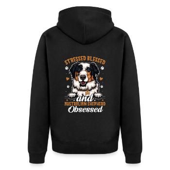 Gesegneter Australian Shepherd Besessener - Unisex Premium Bio Zip Hoodie - Schwarz - Hinten - Nico (187cm)