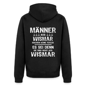 Wismar Sprüche Ostsee Wismarer - Unisex Premium Bio Zip Hoodie - Schwarz - Hinten - Nico (187cm)