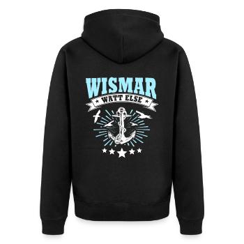Wismar Sprüche Ostsee Wismarer - Unisex Premium Bio Zip Hoodie - Schwarz - Hinten - Nico (187cm)