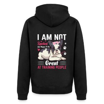 Français Bulldog Je ne suis pas gâté - Veste à capuche bio Premium Unisexe - noir - Dos - Nico (187cm)