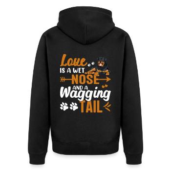 Rottweiler Love Is Wet Nose Wagging Tail Funny - Unisex Premium Organic Zip Hoodie - black - Back - Nico (187cm)