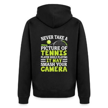 Niemals Ein Bild Von Einem Tennisspieler Machen - Unisex Premium Bio Zip Hoodie - Schwarz - Hinten - Nico (187cm)
