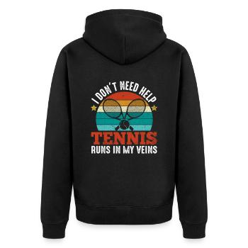 Tennis Runs In My Veins Funny Sports Player Coach - Unisex Premium Bio Zip Hoodie - Schwarz - Hinten - Nico (187cm)