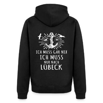 Lübeck - Unisex Premium Bio Zip Hoodie - Schwarz - Hinten - Nico (187cm)